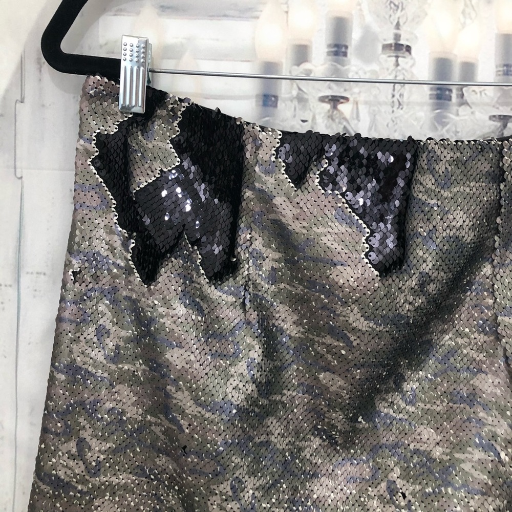 Free People Camo Skinny Sequin Mini Skirt Green Festive Cocktail Party NWT - Picture 6 of 11